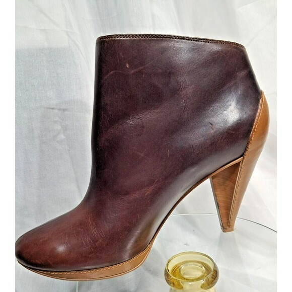 Fossil Brown Tan Two Tone Leather Cone Heel Ankle Booties Women’s Size 8.5 - Picture 6 of 15